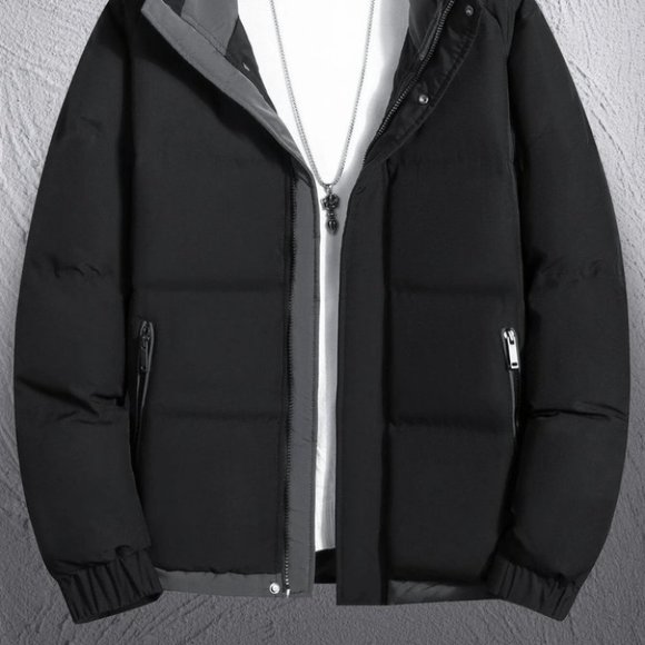 Black Mens Hooded Puffer Jacket - Picture 2 of 7